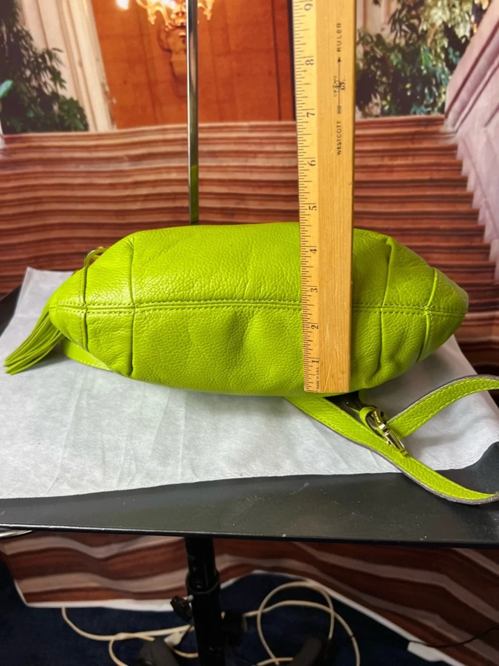 Michael Kors Neon Lime Leather Tassel Shoulder Bag